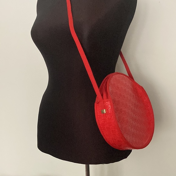 Vintage Italian Woven Round Red Shoulder Bag Crossbody Purse / Novelli Florence - Picture 11 of 11